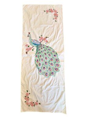 Hand Embroidered Peacock Floral Extra Large Pillowcase 19 x 50
